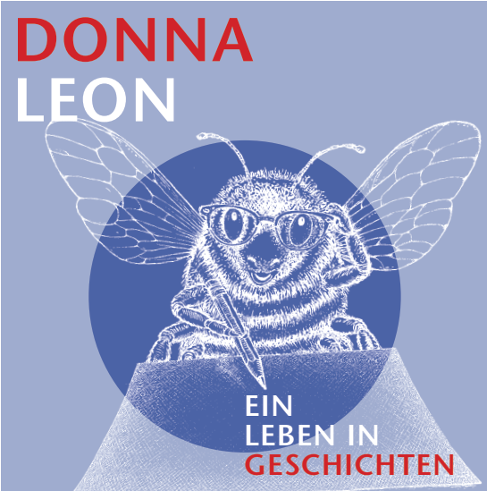 Das Bild zeigt eine Biene, die mit einem Bleistift schreibt und eine Brille trägt.